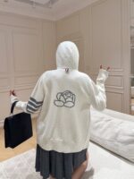 THOM BROWNE "American College Style Dress ”TB 2024ss Early autumn new series wool hooded zipper/back flower pattern knitted cardigan jacket for women. - Image 30