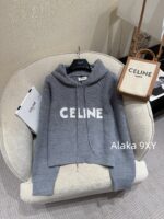 Celine 24FW Autumn/Winter New Collection  Grey Letter Logo Embroidered Hooded Drawstring Knitted Sweater Women's Woolen Top - Image 9
