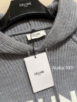 Celine 24FW Autumn/Winter New Collection  Grey Letter Logo Embroidered Hooded Drawstring Knitted Sweater Women's Woolen Top - Image 11