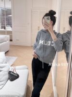Celine 24FW Autumn/Winter New Collection  Grey Letter Logo Embroidered Hooded Drawstring Knitted Sweater Women's Woolen Top - Image 21