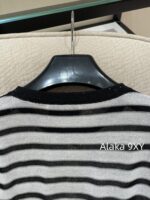 Yves Saint Laurent Early Autumn Collection   Bead round neck letter logo black and white color blocked striped knitted sweater for women - Image 3