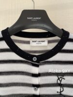 Yves Saint Laurent Early Autumn Collection   Bead round neck letter logo black and white color blocked striped knitted sweater for women - Image 12