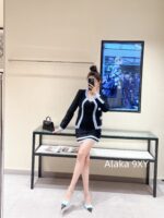 Chanel is a musthave for white, wealthy and beautiful socialites. The classic four pocket logo button knit cardigan jacket for women's cardigans with a long fur round neck is a new style for early autumn. - Image 7