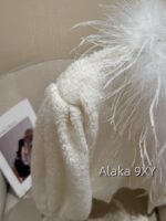 Laurustinus White Moonlight Wealthy Girl Dress Up   2024 SS Early Autumn New Collection Handmade Custom Heavy Industry Feather Milk White Sweater/Knitted Cardigan for Women - Image 9