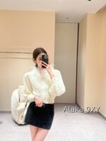 Laurustinus White Moonlight Wealthy Girl Dress Up   2024 SS Early Autumn New Collection Handmade Custom Heavy Industry Feather Milk White Sweater/Knitted Cardigan for Women - Image 19