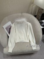 Laurustinus White Moonlight Wealthy Girl Dress Up   2024 SS Early Autumn New Collection Handmade Custom Heavy Industry Feather Milk White Sweater/Knitted Cardigan for Women - Image 33