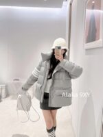 THOM BROWNE TB  2024 Autumn/Winter New Collection Four Bar Thick Bread Jacket Men's and Women's National Standard 90 White Duck Down Down Jacket Jacket. Large size unisex design - Image 6