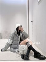 THOM BROWNE TB  2024 Autumn/Winter New Collection Four Bar Thick Bread Jacket Men's and Women's National Standard 90 White Duck Down Down Jacket Jacket. Large size unisex design - Image 7