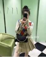 Prada  24FW Early Autumn New CollectionColorful diamond grid pattern color blocked lapel inverted triangle  Badge Logo College Style Cashmere Knitted Sweater for Women