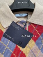 Prada  24FW Early Autumn New CollectionColorful diamond grid pattern color blocked lapel inverted triangle  Badge Logo College Style Cashmere Knitted Sweater for Women - Image 14