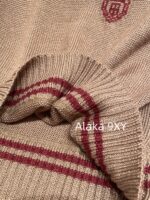 Prada  Early autumn college style outfitMelad color scheme color blocked jacquard letter logo round neck cashmere/wool blend pullover sweater  vest long sleeved vest - Image 4