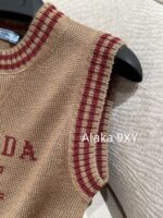 Prada  Early autumn college style outfitMelad color scheme color blocked jacquard letter logo round neck cashmere/wool blend pullover sweater  vest long sleeved vest - Image 8