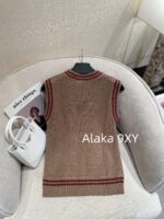 Prada  Early autumn college style outfitMelad color scheme color blocked jacquard letter logo round neck cashmere/wool blend pullover sweater  vest long sleeved vest - Image 9