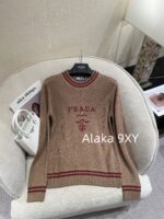 Prada  Early autumn college style outfitMelad color scheme color blocked jacquard letter logo round neck cashmere/wool blend pullover sweater  vest long sleeved vest - Image 10