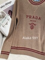 Prada  Early autumn college style outfitMelad color scheme color blocked jacquard letter logo round neck cashmere/wool blend pullover sweater  vest long sleeved vest - Image 12