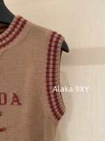 Prada  Early autumn college style outfitMelad color scheme color blocked jacquard letter logo round neck cashmere/wool blend pullover sweater  vest long sleeved vest - Image 14