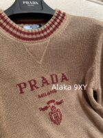 Prada  Early autumn college style outfitMelad color scheme color blocked jacquard letter logo round neck cashmere/wool blend pullover sweater  vest long sleeved vest - Image 20