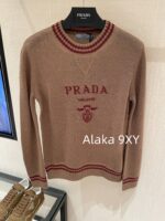 Prada  Early autumn college style outfitMelad color scheme color blocked jacquard letter logo round neck cashmere/wool blend pullover sweater  vest long sleeved vest - Image 24