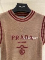 Prada  Early autumn college style outfitMelad color scheme color blocked jacquard letter logo round neck cashmere/wool blend pullover sweater  vest long sleeved vest - Image 25