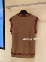 Prada  Early autumn college style outfitMelad color scheme color blocked jacquard letter logo round neck cashmere/wool blend pullover sweater  vest long sleeved vest - Image 36