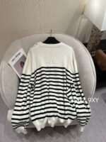 Celine  24 Autumn New Collection  Letter Embroidered Contrast Striped Knitted Sweater Round Neck Shoulder Buckle Hooded Sweater for Women. Loose fit large version - Image 3