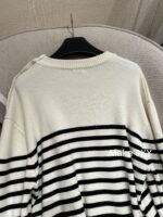 Celine  24 Autumn New Collection  Letter Embroidered Contrast Striped Knitted Sweater Round Neck Shoulder Buckle Hooded Sweater for Women. Loose fit large version - Image 4