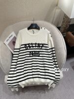 Celine  24 Autumn New Collection  Letter Embroidered Contrast Striped Knitted Sweater Round Neck Shoulder Buckle Hooded Sweater for Women. Loose fit large version - Image 6
