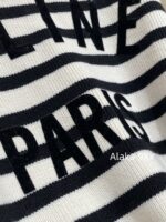 Celine  24 Autumn New Collection  Letter Embroidered Contrast Striped Knitted Sweater Round Neck Shoulder Buckle Hooded Sweater for Women. Loose fit large version - Image 8