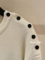 Celine  24 Autumn New Collection  Letter Embroidered Contrast Striped Knitted Sweater Round Neck Shoulder Buckle Hooded Sweater for Women. Loose fit large version - Image 11