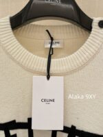 Celine  24 Autumn New Collection  Letter Embroidered Contrast Striped Knitted Sweater Round Neck Shoulder Buckle Hooded Sweater for Women. Loose fit large version - Image 12