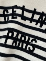 Celine  24 Autumn New Collection  Letter Embroidered Contrast Striped Knitted Sweater Round Neck Shoulder Buckle Hooded Sweater for Women. Loose fit large version - Image 14