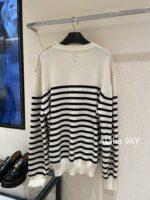 Celine  24 Autumn New Collection  Letter Embroidered Contrast Striped Knitted Sweater Round Neck Shoulder Buckle Hooded Sweater for Women. Loose fit large version - Image 16