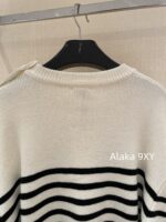 Celine  24 Autumn New Collection  Letter Embroidered Contrast Striped Knitted Sweater Round Neck Shoulder Buckle Hooded Sweater for Women. Loose fit large version - Image 17