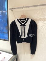 CELINE's "Elegant Lady's Niche Design" 24 French Sweet Age Reducing Collar with Bow Decoration for Slimming and Slimming, Diamond Buckle Knitted Cardigan - Image 20