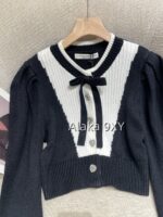 CELINE's "Elegant Lady's Niche Design" 24 French Sweet Age Reducing Collar with Bow Decoration for Slimming and Slimming, Diamond Buckle Knitted Cardigan - Image 26