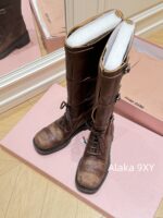 Zhang Yuanying's 2024 Autumn/Winter New/Show Style "Battle Damage" Gradual Waste Soil Series  Vintage Long Boots   Customized imported full leather calf leather - Image 22
