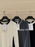 Dior D  2024SS early autumn new collection  black and white color blocked round neck wool embroidery base sweater. Visual slimming of ten pounds instantly transforms into a paper figure - Image 6