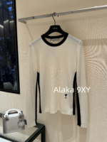 Dior D  2024SS early autumn new collection  black and white color blocked round neck wool embroidery base sweater. Visual slimming of ten pounds instantly transforms into a paper figure - Image 8