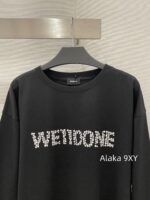 WELLDONE Zhao Lusi Same StyleSummer/Early Autumn Sunscreen Wear with Black Pearl Letter Logo Round Neck Cotton Long Sleeve T