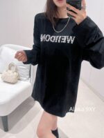 WELLDONE Zhao Lusi Same StyleSummer/Early Autumn Sunscreen Wear with Black Pearl Letter Logo Round Neck Cotton Long Sleeve T - Image 15