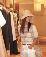 Loropiana's old money fashion outfit  24 autumn/winter new collection Vneck striped color blocked knitted cardigan jacket for women/short sleeved knitted women