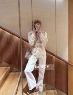 Loropiana's old money fashion outfit  24 autumn/winter new collection Vneck striped color blocked knitted cardigan jacket for women/short sleeved knitted women - Image 4