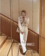 Loropiana's old money fashion outfit  24 autumn/winter new collection Vneck striped color blocked knitted cardigan jacket for women/short sleeved knitted women - Image 6