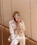 Loropiana's old money fashion outfit  24 autumn/winter new collection Vneck striped color blocked knitted cardigan jacket for women/short sleeved knitted women - Image 10
