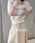 Loropiana's old money fashion outfit  24 autumn/winter new collection Vneck striped color blocked knitted cardigan jacket for women/short sleeved knitted women - Image 11
