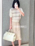 Loropiana's old money fashion outfit  24 autumn/winter new collection Vneck striped color blocked knitted cardigan jacket for women/short sleeved knitted women - Image 12