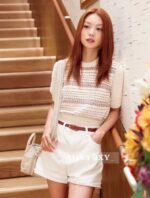 Loropiana's old money fashion outfit  24 autumn/winter new collection Vneck striped color blocked knitted cardigan jacket for women/short sleeved knitted women - Image 13