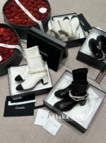 Chanel  2024a Autumn/Winter New Collection  Pearl Chain Water Diamond Pendant Design for Women with Thick Heels and Short Boots. Gift box packaging - Image 8