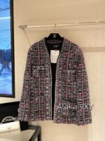 Chanel 24k Haute Couture Handmade Collection/Rainbow Jacquard Coarse Knitted Vneck Coat for Women. 100 silk camellia lining - Image 3