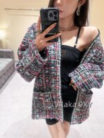 Chanel 24k Haute Couture Handmade Collection/Rainbow Jacquard Coarse Knitted Vneck Coat for Women. 100 silk camellia lining - Image 25